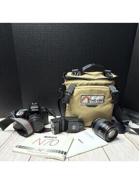 Nikon N70 35mm AF SLR Film Camera Auto Exposure Kit w/ Lenses, Flash, Bag